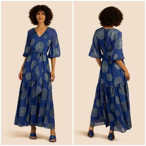 💕TRINA TURK💕 Shalina Maxi Dress ~ Bengal Blue/Ocean Large L NWOT - Picture 1 of 13
